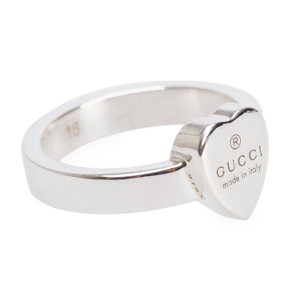 Gucci Sterling Silver Trademark Heart Ring, Size 16 7.5