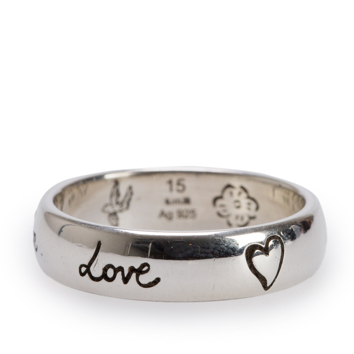 Gucci Sterling Silver "Blind for Love" 5MM Wide Band Ring, Size 15 7