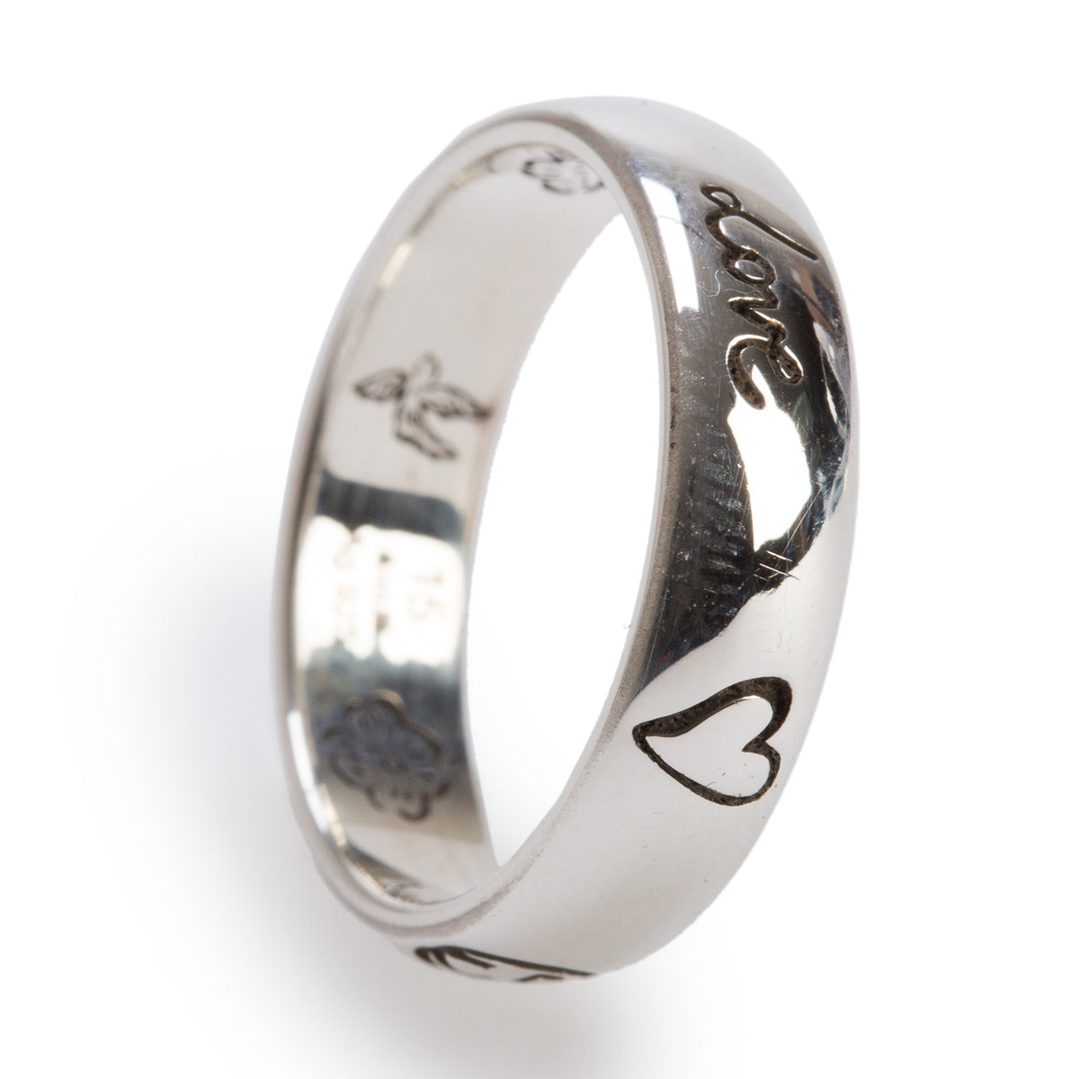 Gucci Sterling Silver "Blind for Love" 5MM Wide Band Ring, Size 15 7