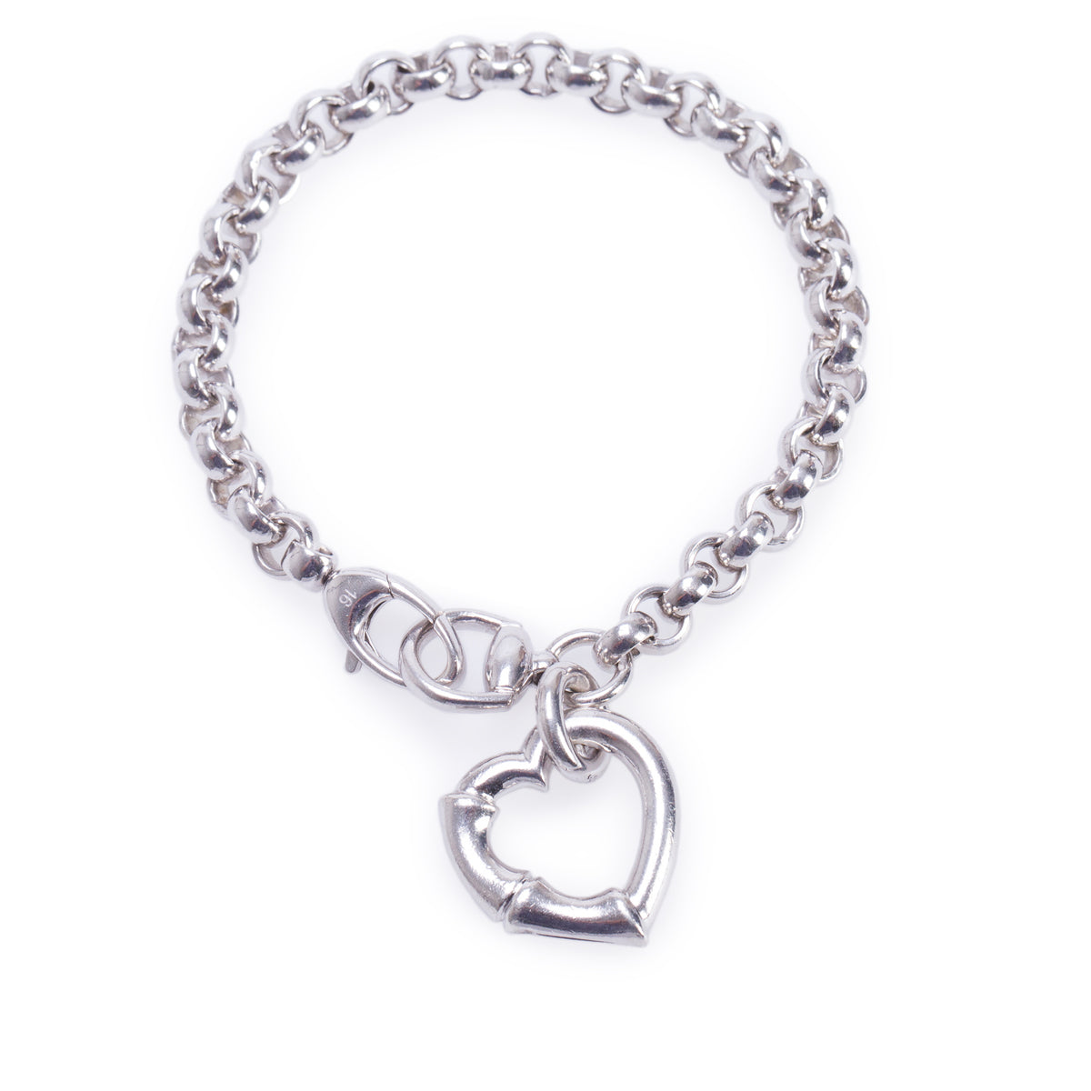 Gucci Sterling Silver Bamboo Heart Charm Link Bracelet
