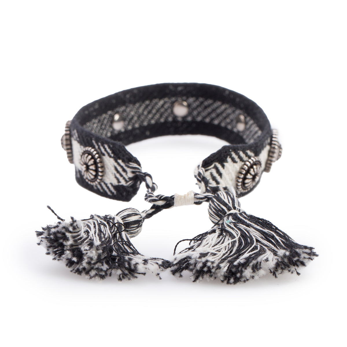 Christian Dior Black & White Woven Check N' Dior Cotton Studded Friendship Bracelet