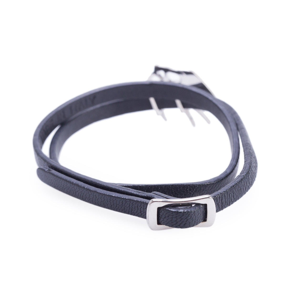Alexander Mcqueen Silver Plated Black Leather Swallow Double Wrap Bracelet