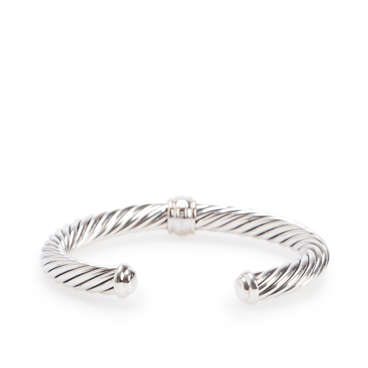 David Yurman Sterling Silver 7MM Classic Cable Diamond Station Cuff Bracelet