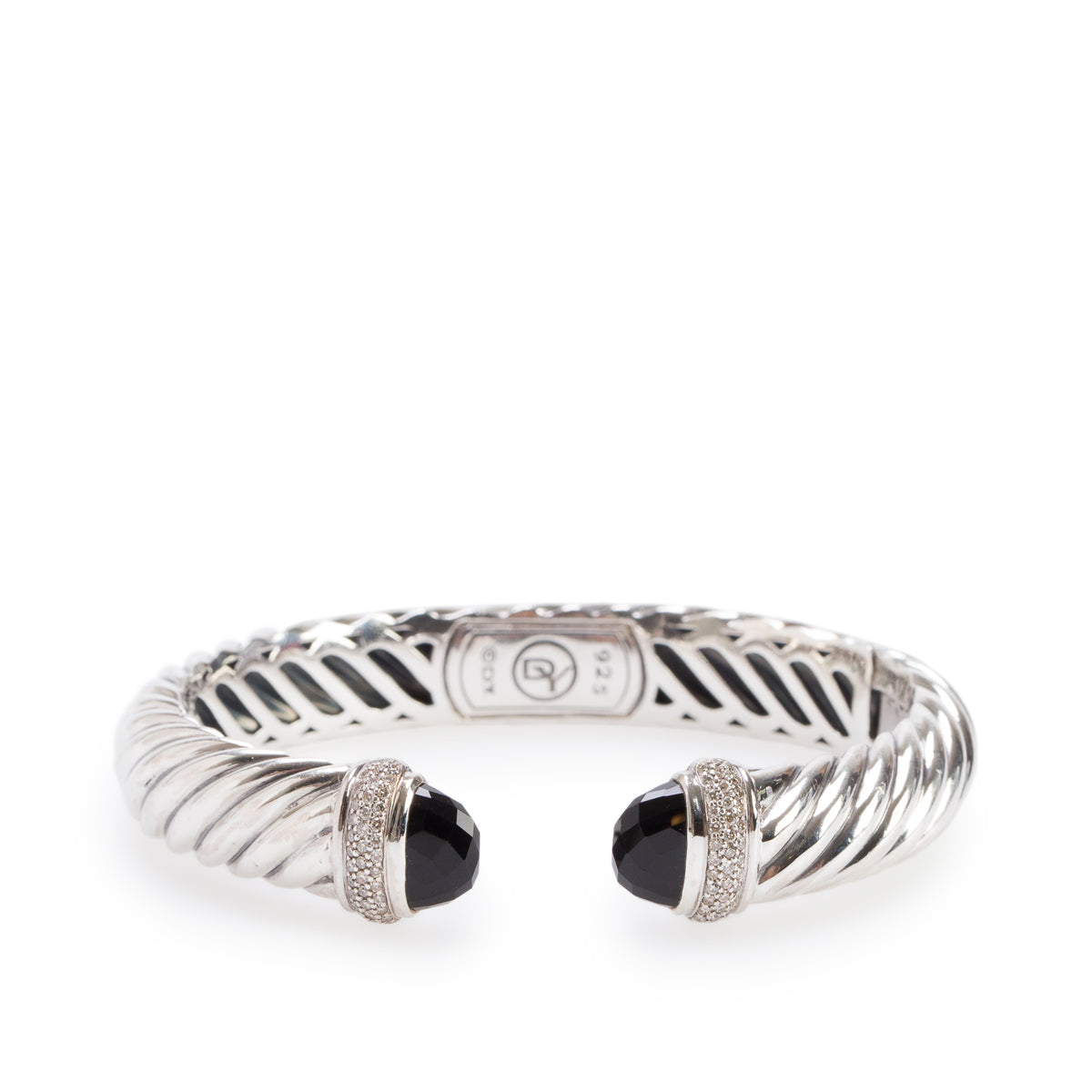 David Yurman Sterling Silver Onyx & Diamond 10 MM Cable Waverly Bracelet
