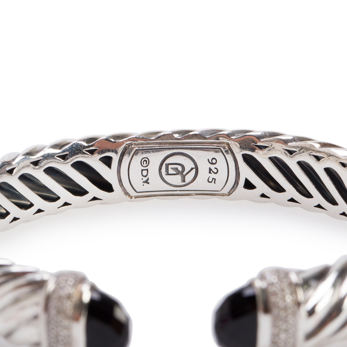 David Yurman Sterling Silver Onyx & Diamond 10 MM Cable Waverly Bracelet