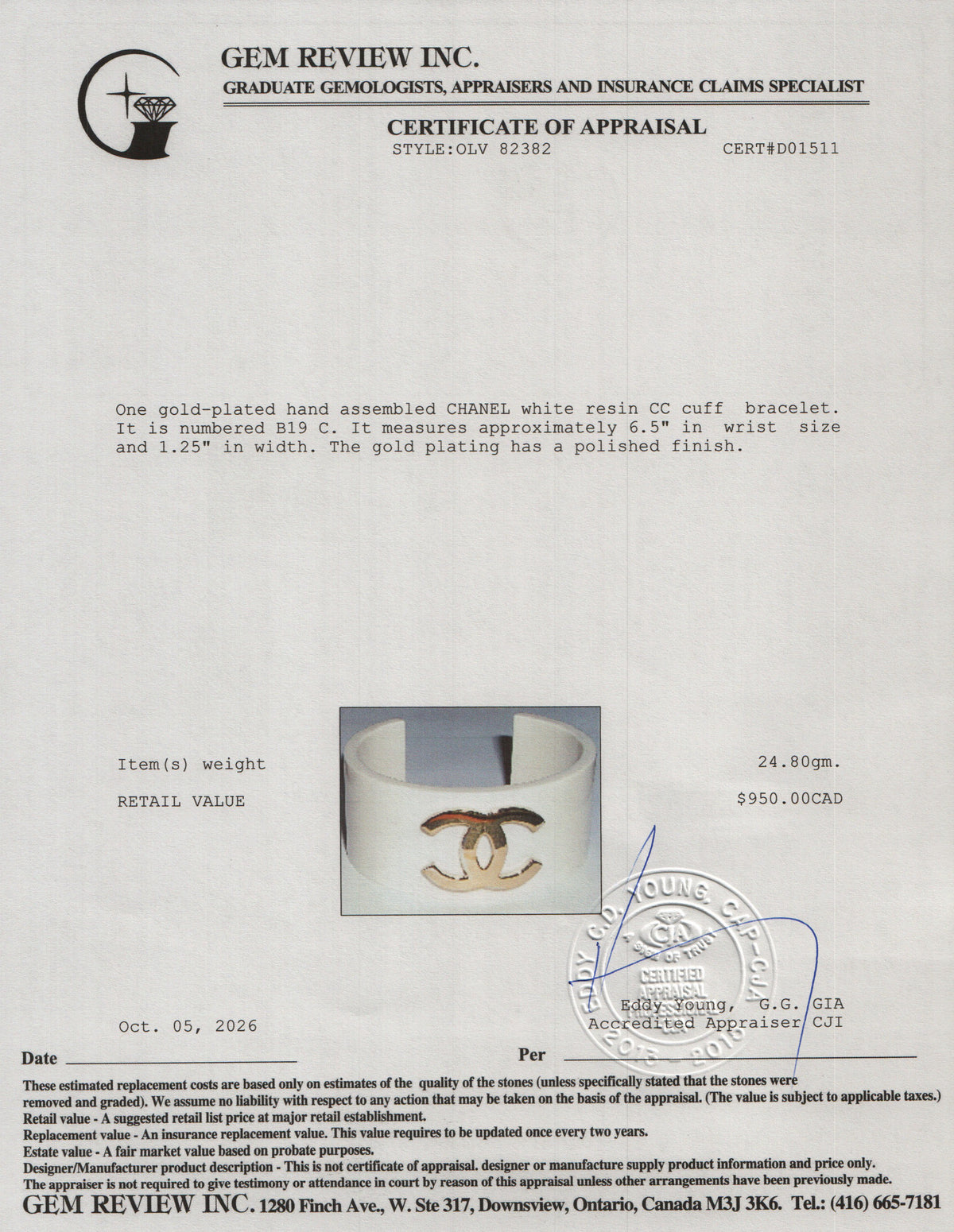 Chanel White Resin Gold Plated CC Cuff Bracelet w/ Box