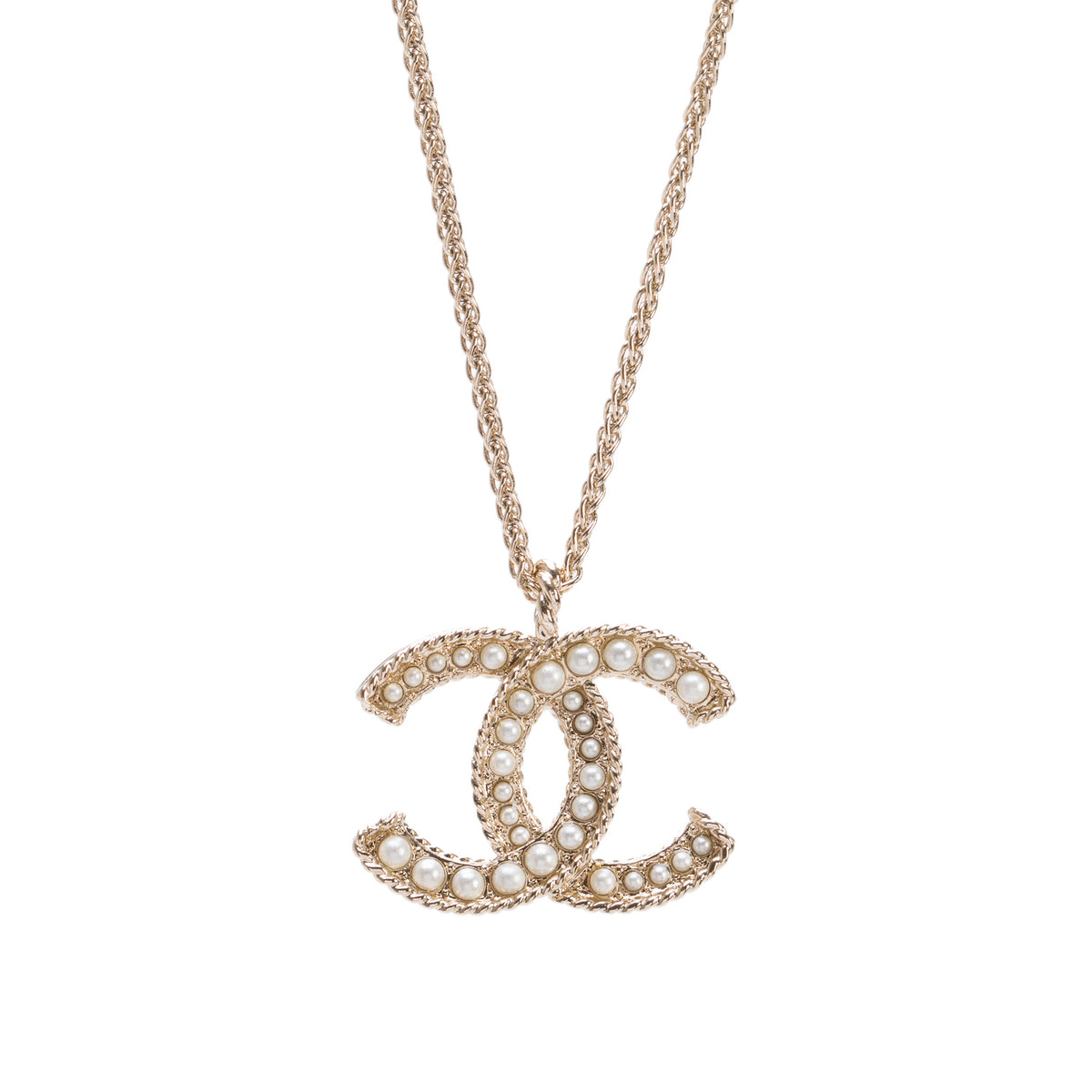 Chanel Gold-Plated Faux Pearl CC Pendant Necklace w/ Box