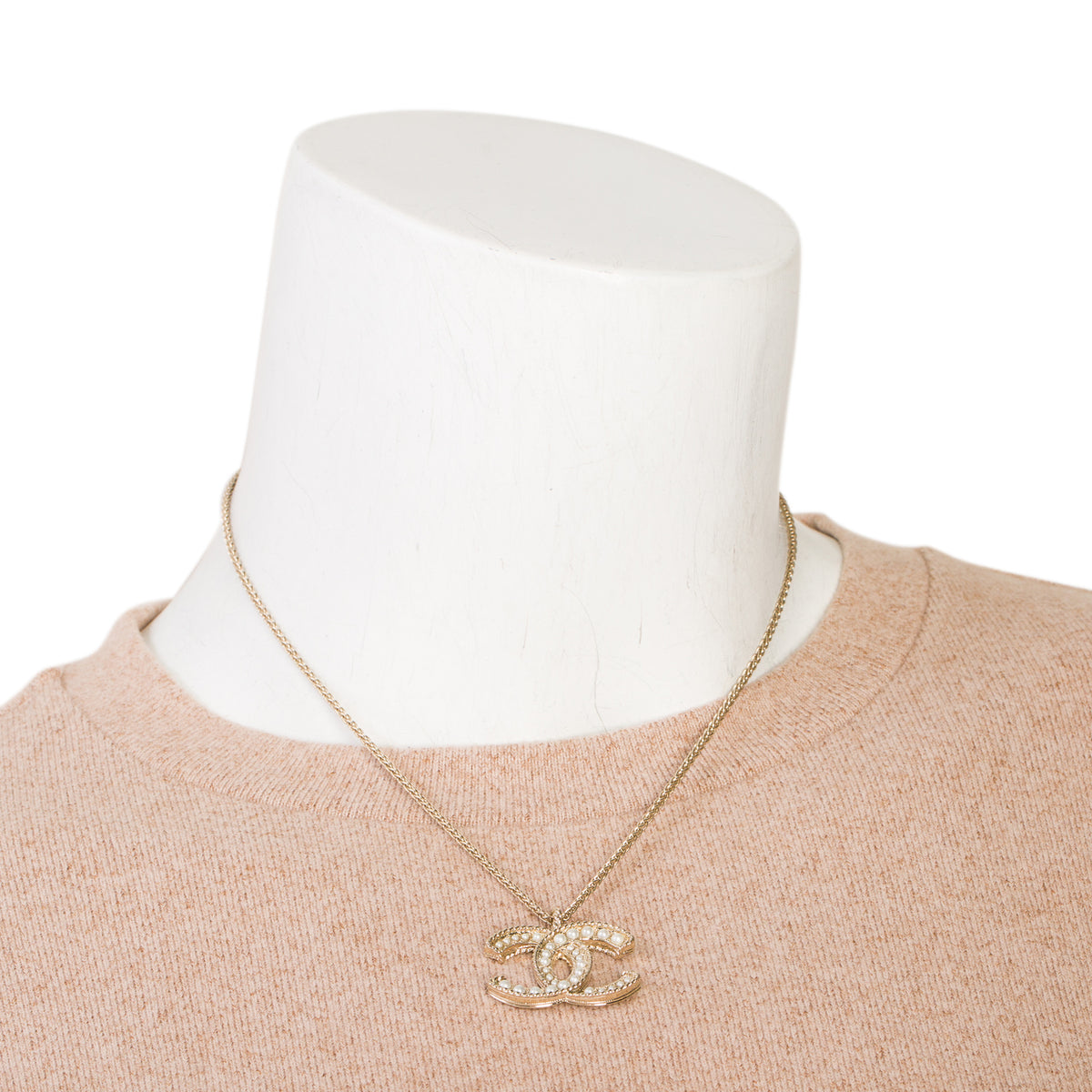 Chanel Gold-Plated Faux Pearl CC Pendant Necklace w/ Box