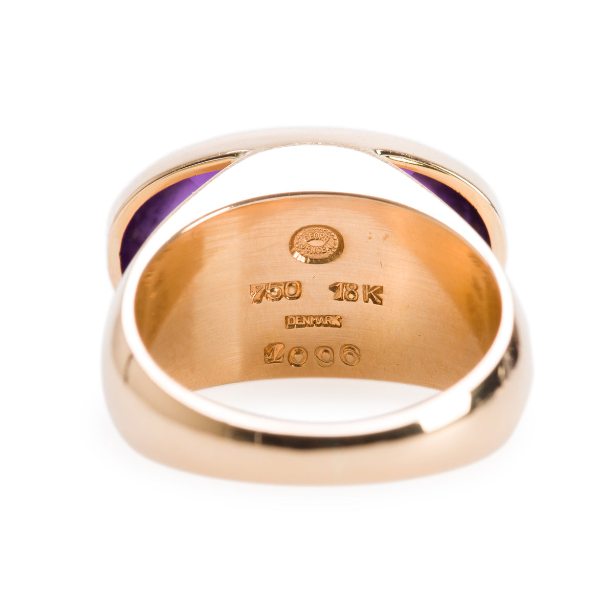 Georg Jensen 18k Yellow Gold Amethyst No. 1096 by Tuk Fischer Modernist Ring, Size 6.75