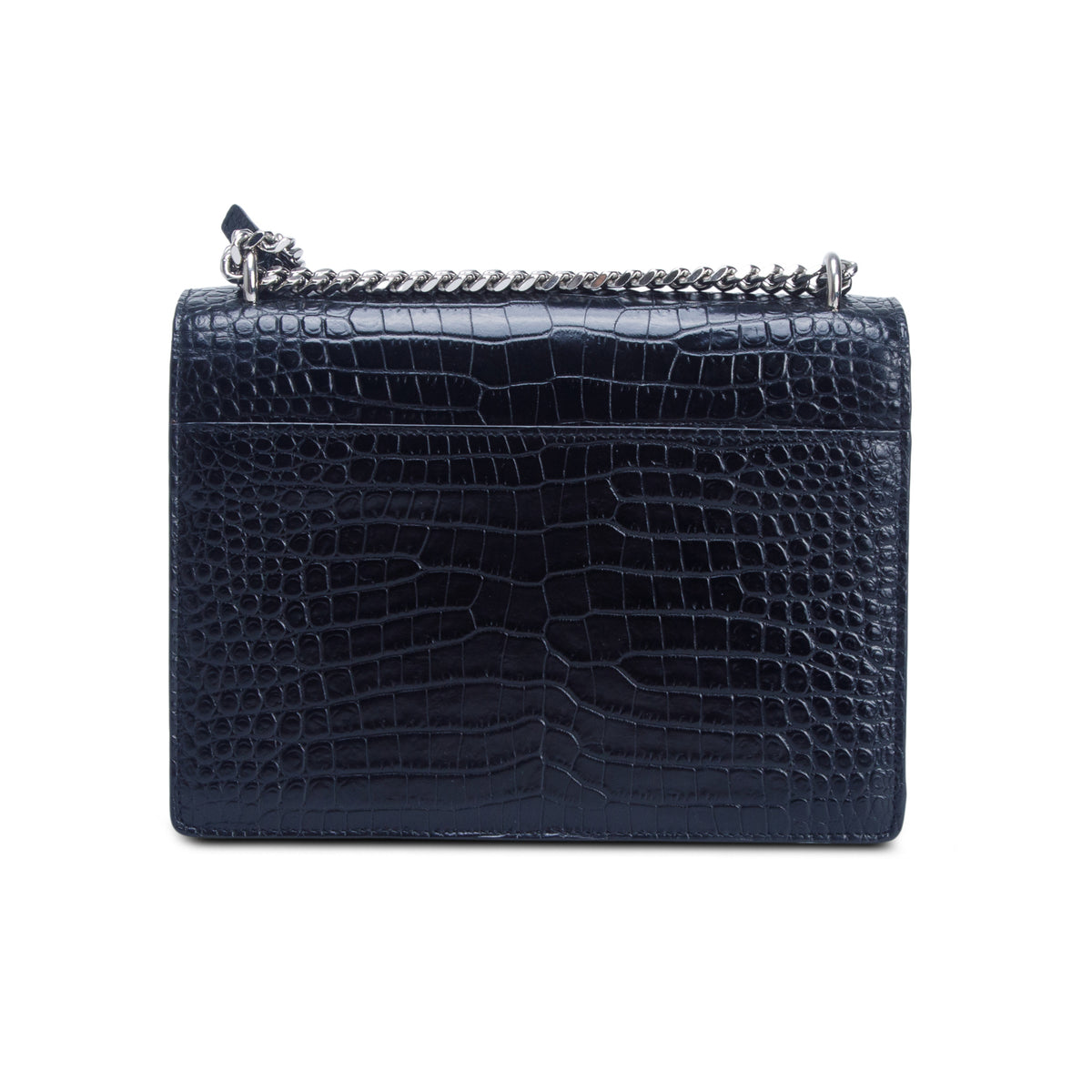 Saint Laurent Black Croc Embossed Calfskin Medium Sunset Bag
