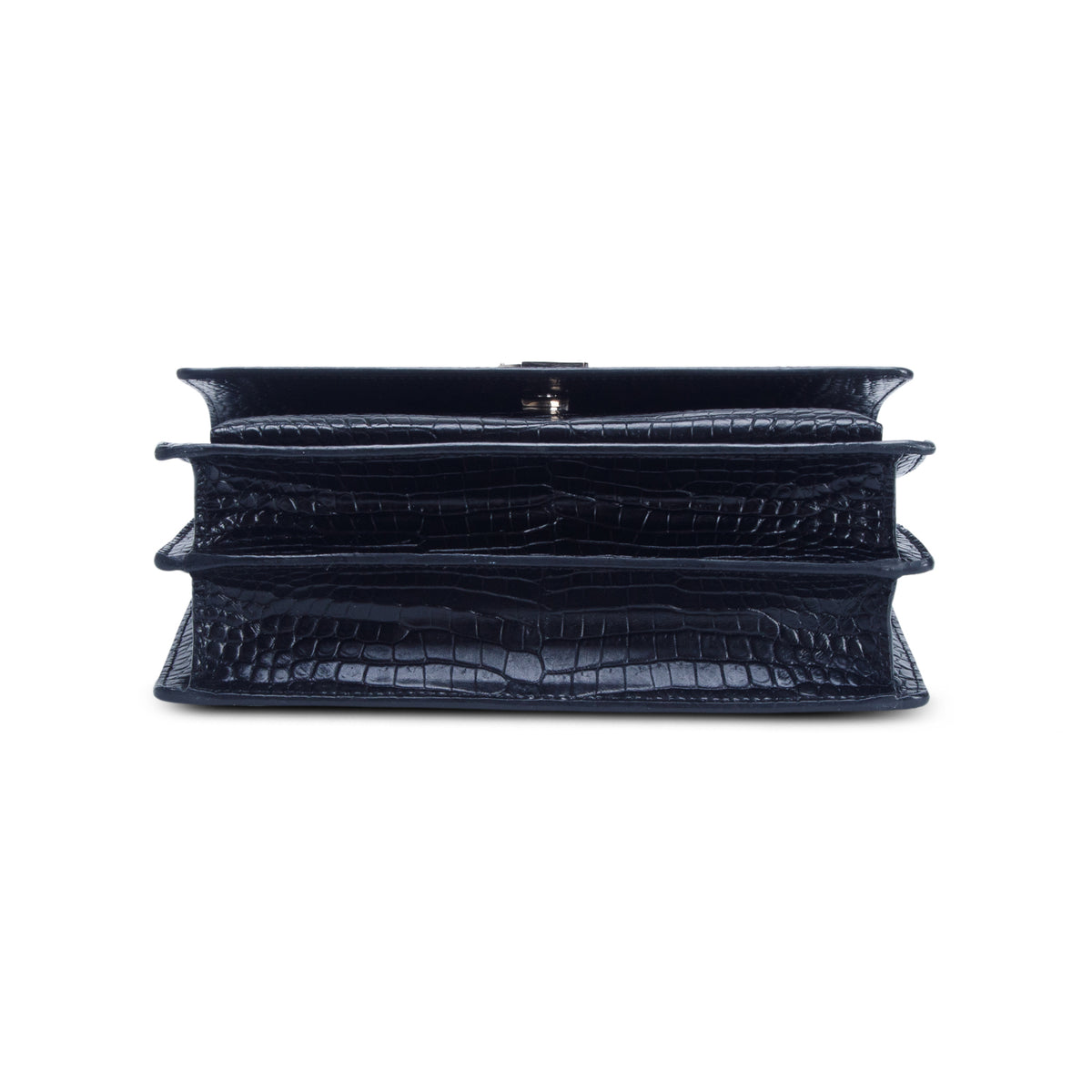 Saint Laurent Black Croc Embossed Calfskin Medium Sunset Bag