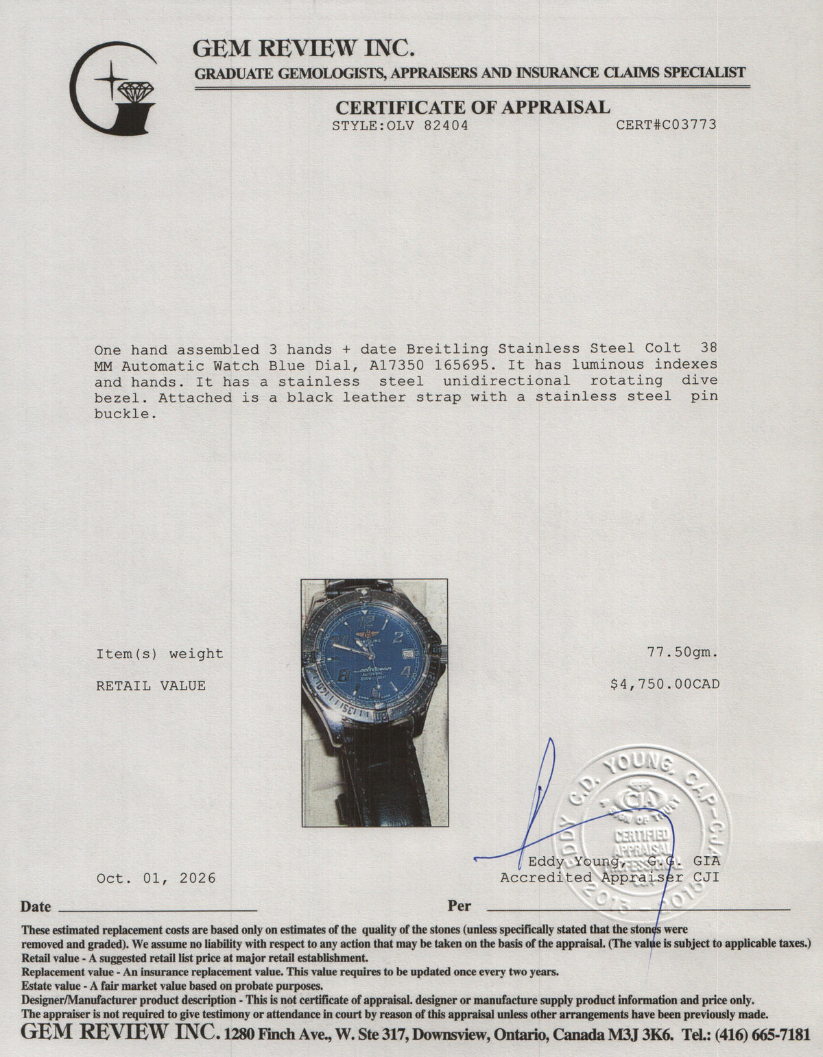Breitling Stainless Steel Colt 38 MM Automatic Watch Blue Dial A17350