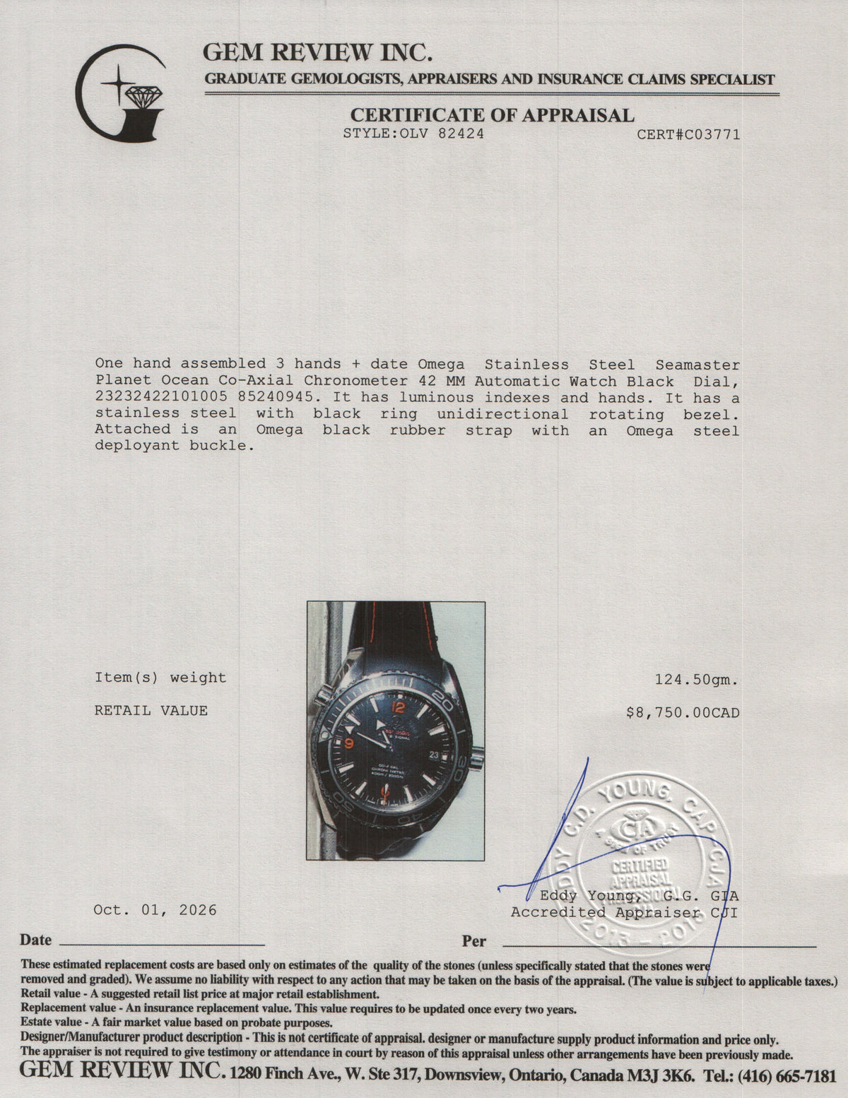 Omega Stainless Steel Seamaster Planet Ocean Co-Axial Chronometer 42 MM Automatic Watch Black Dial w/ Box & Papers