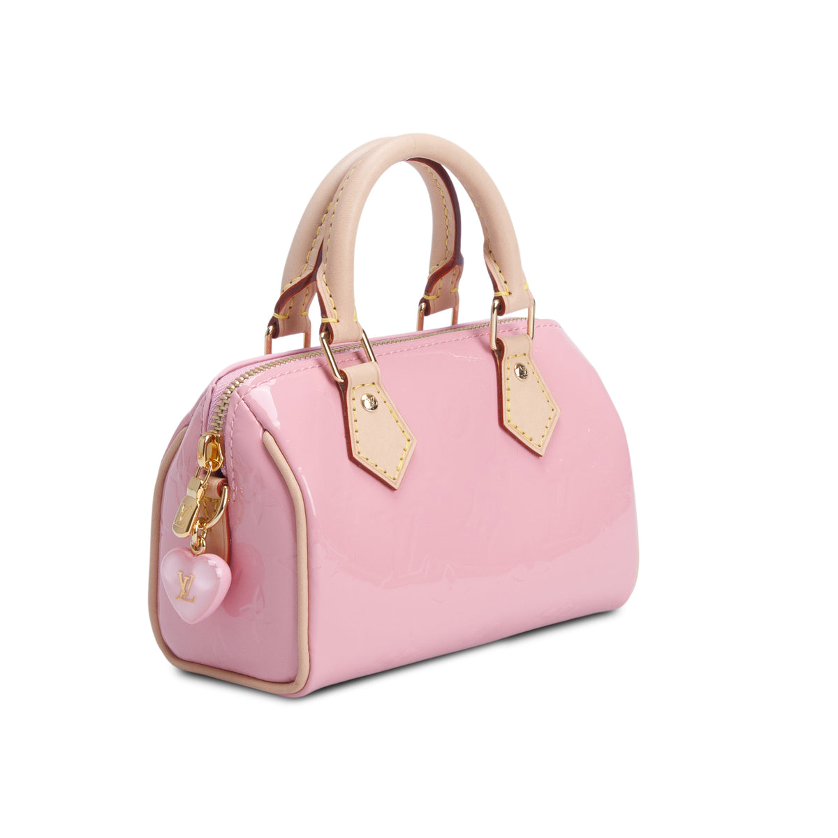 Louis Vuitton 2023 Pink Vernis Monogram Nano Speedy w/ Strap & Receipt