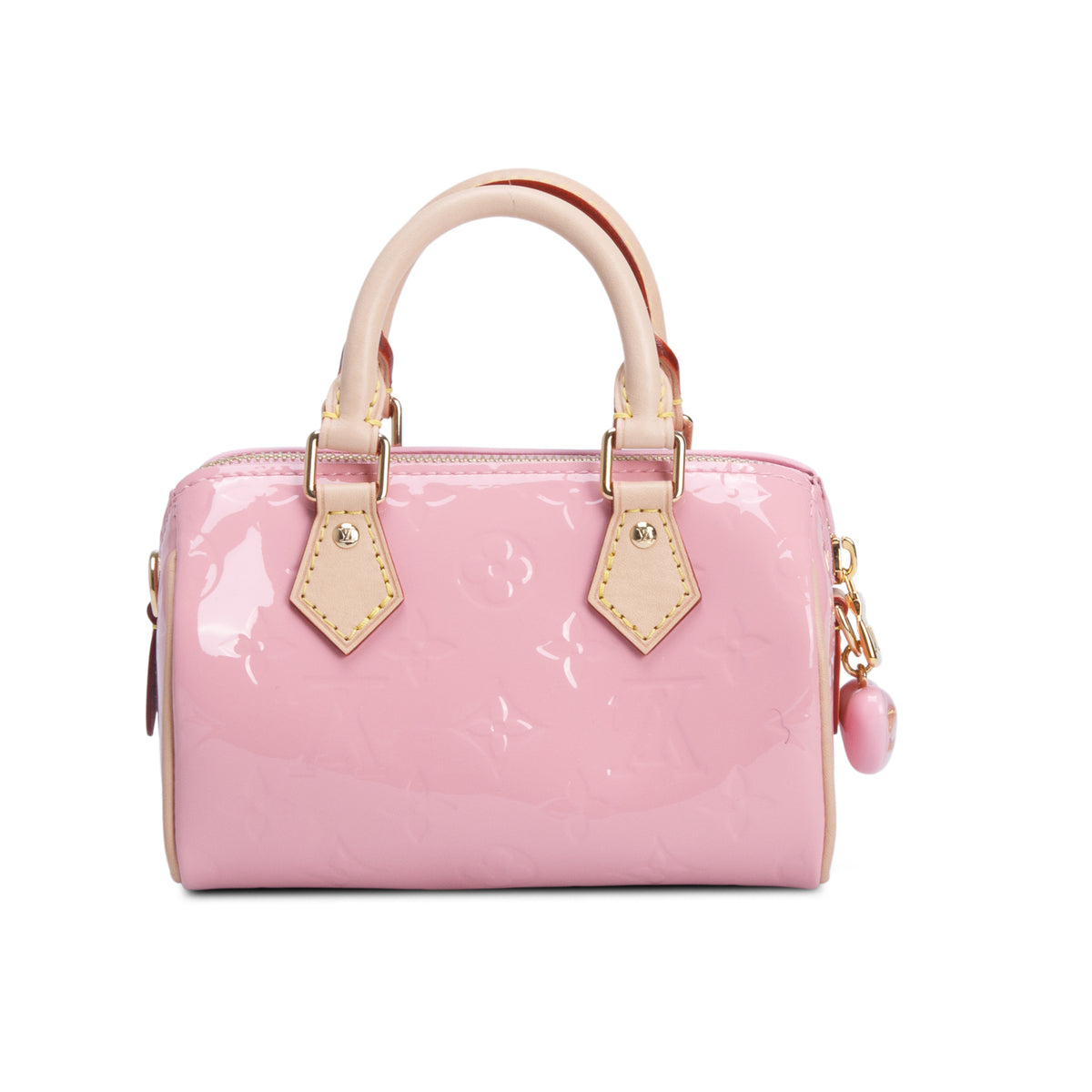Louis Vuitton 2023 Pink Vernis Monogram Nano Speedy w/ Strap & Receipt