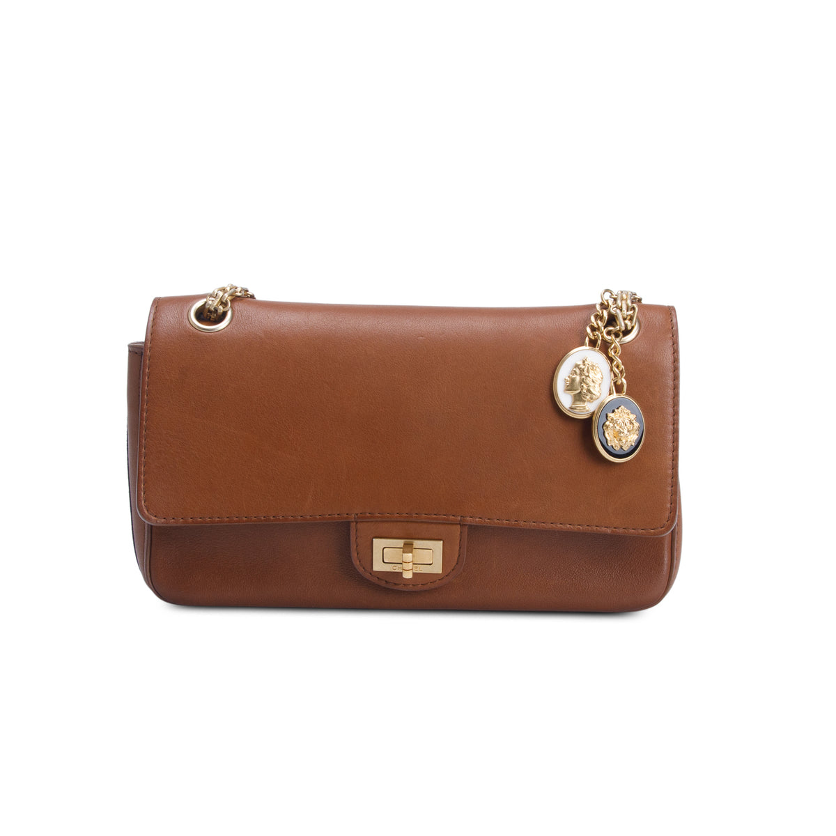 Chanel Brown Calfskin Medallion Reissue 2.55 Flap Bag 225 w/ Authenticity Card