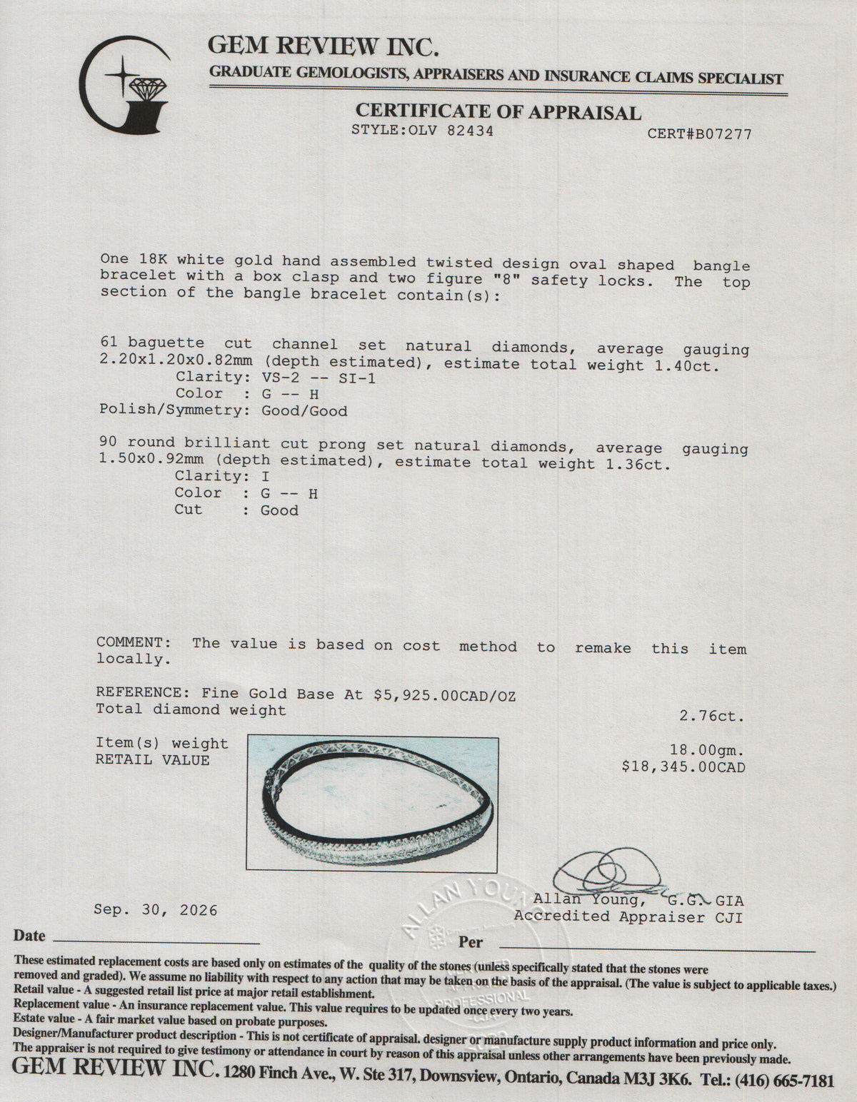 18k White Gold 2.76 tcw. Diamond Hinged Twisted Bangle Bracelet