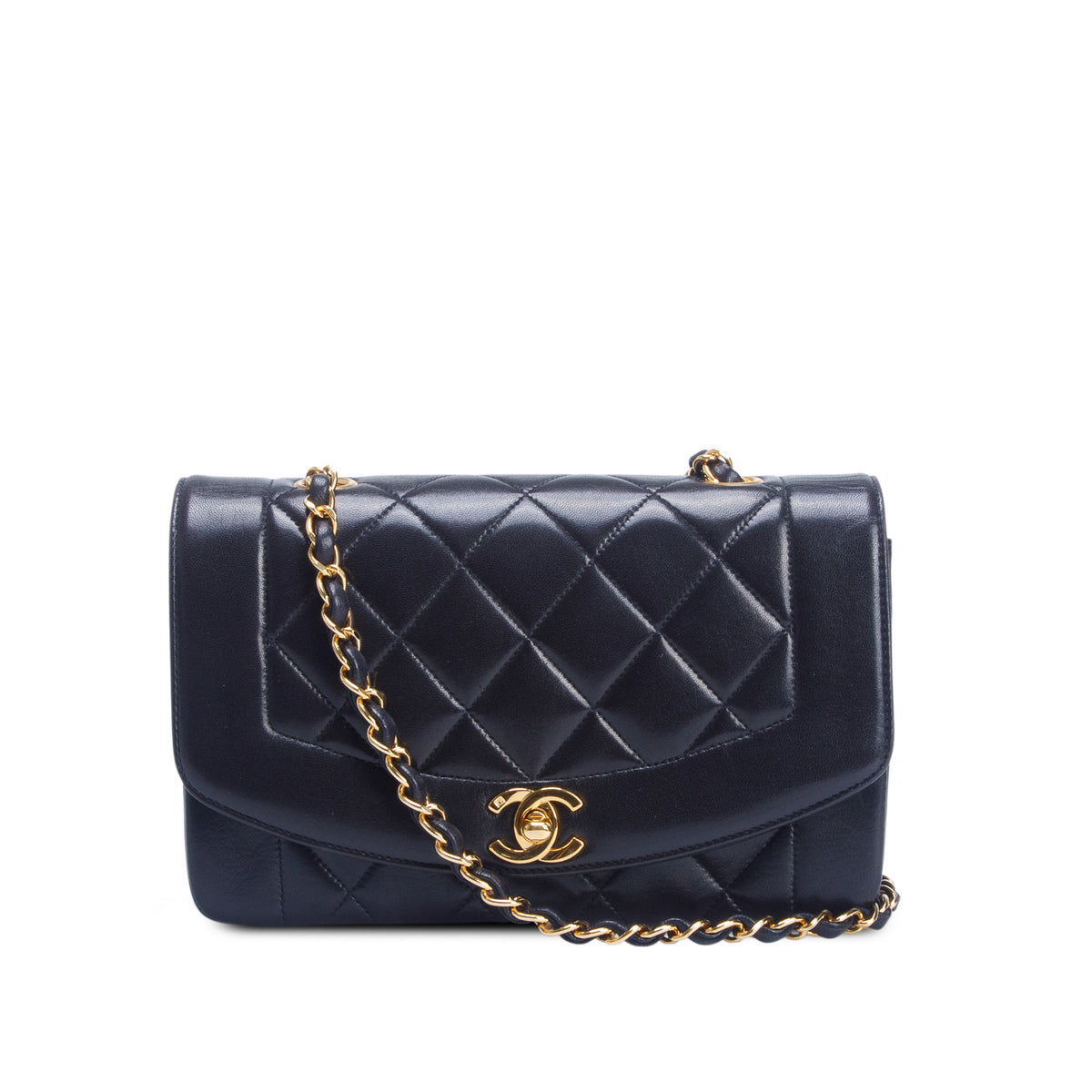 Chanel Vintage Black Lambskin Quilted Small Diana Single Flap w/ Box & Authenticity Card