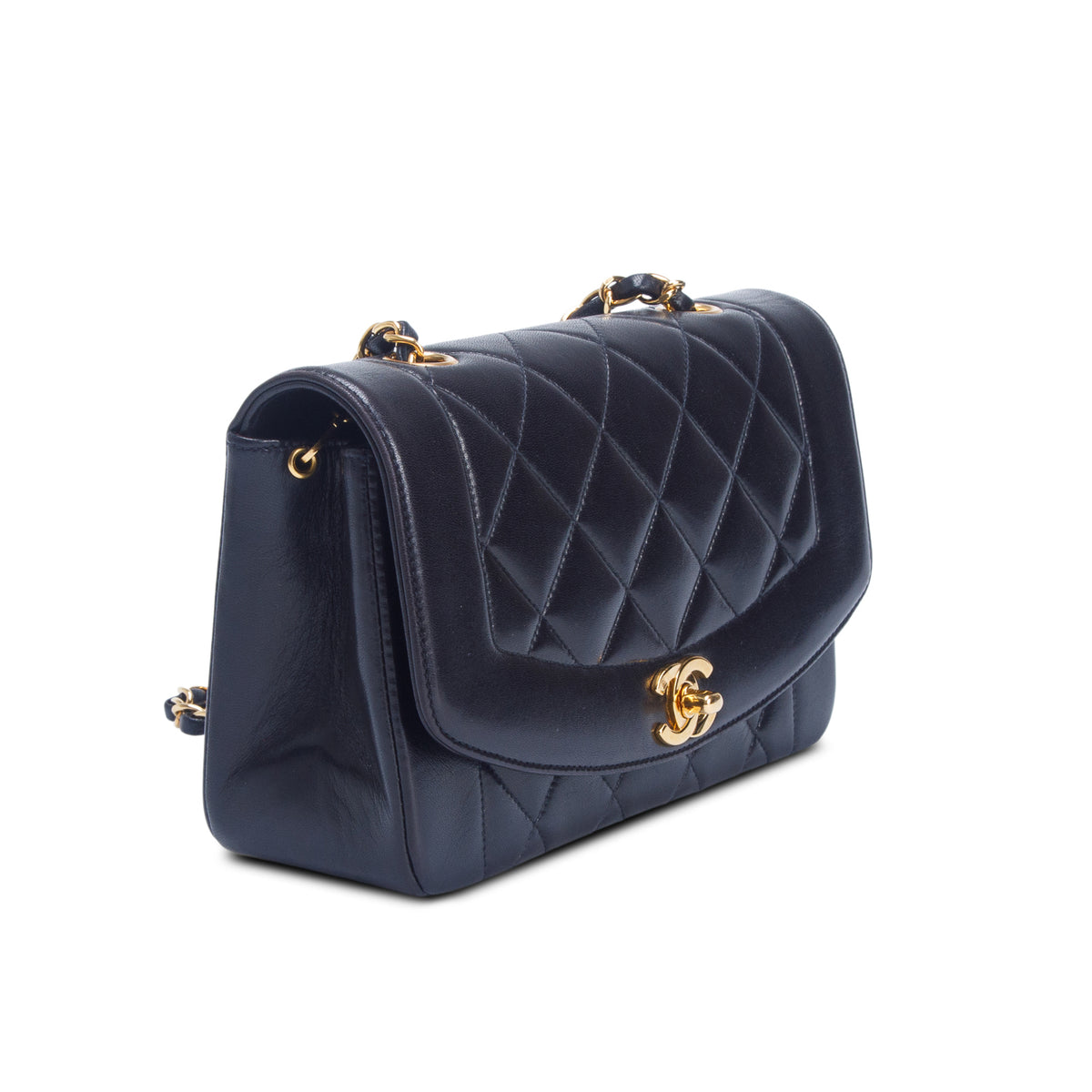 Chanel Vintage Black Lambskin Quilted Small Diana Single Flap w/ Box & Authenticity Card