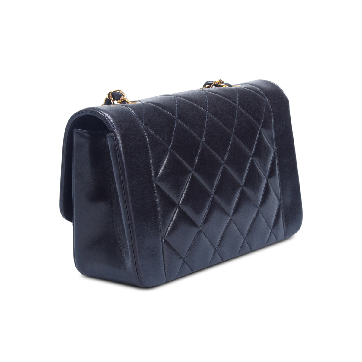 Chanel Vintage Black Lambskin Quilted Small Diana Single Flap w/ Box & Authenticity Card