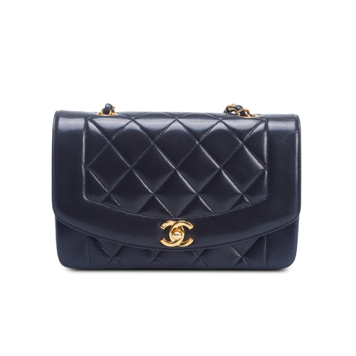 Chanel Vintage Black Lambskin Quilted Small Diana Single Flap w/ Box & Authenticity Card