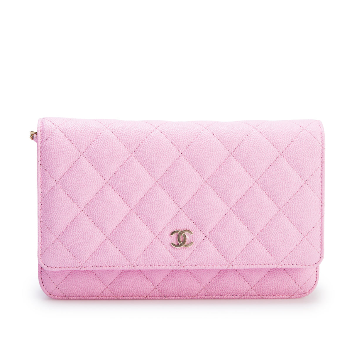 Chanel 2023 Pink Caviar Quilted Classic Wallet on Chain w/ Box & Receipt