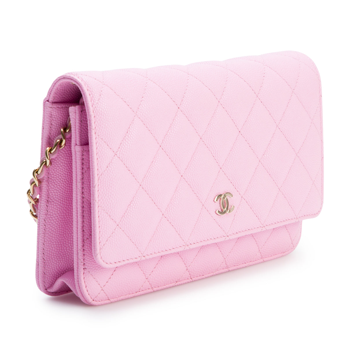 Chanel 2023 Pink Caviar Quilted Classic Wallet on Chain w/ Box & Receipt