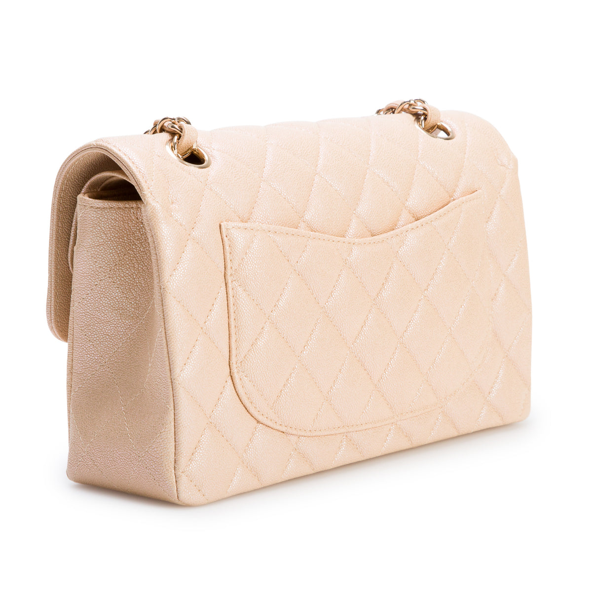 Chanel Iridescent Beige Quilted Caviar Small Double Flap w/ Box