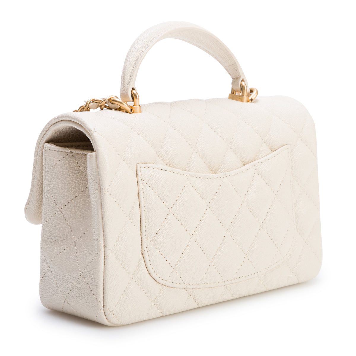 Chanel 2021 Beige Caviar Quilted Mini Top Handle Rectangular Flap w/ Box & Authenticity Card