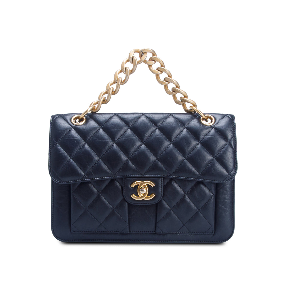Chanel Black Calfskin Quilted Leather Large Double You CC Flap Bag