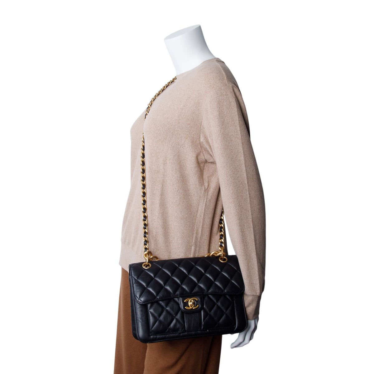 Chanel Black Calfskin Quilted Leather Large Double You CC Flap Bag