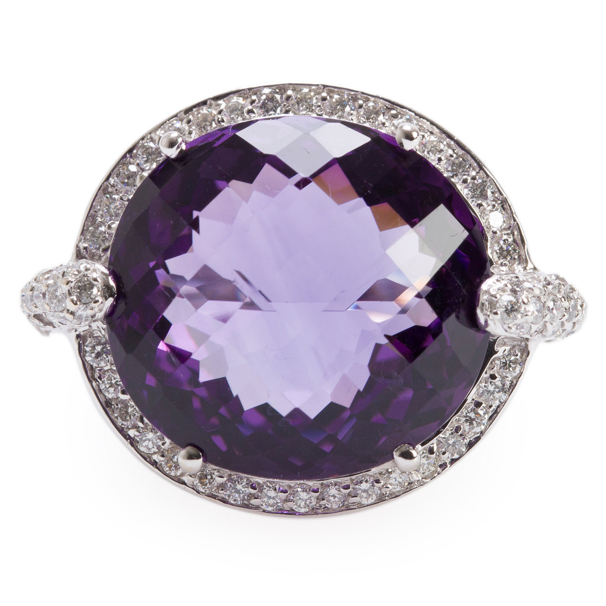 18k White Gold Amethyst & Diamond Ring, Size 6.25