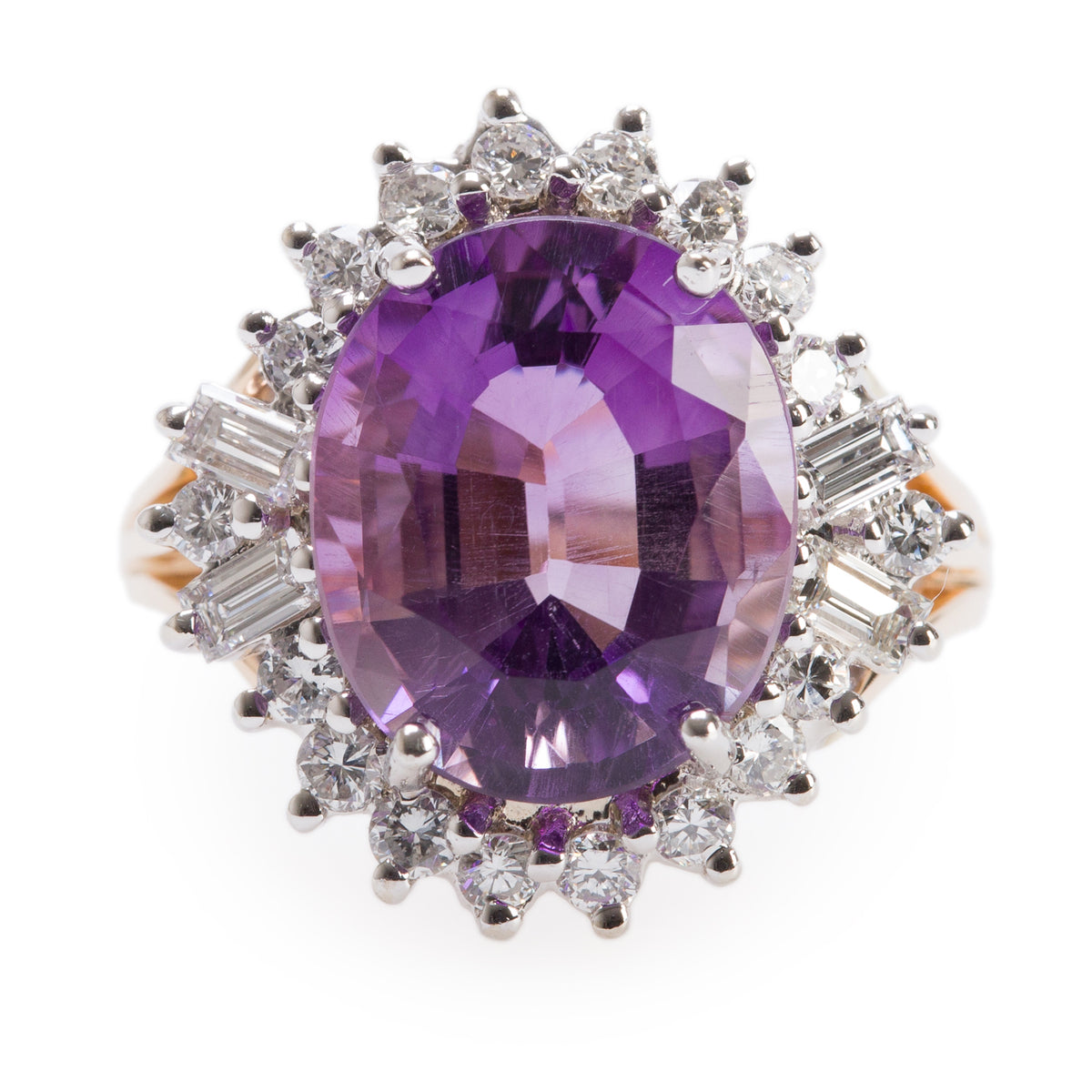 14k Yellow and White Gold Purple Quartz & Diamond Ring, Size 5