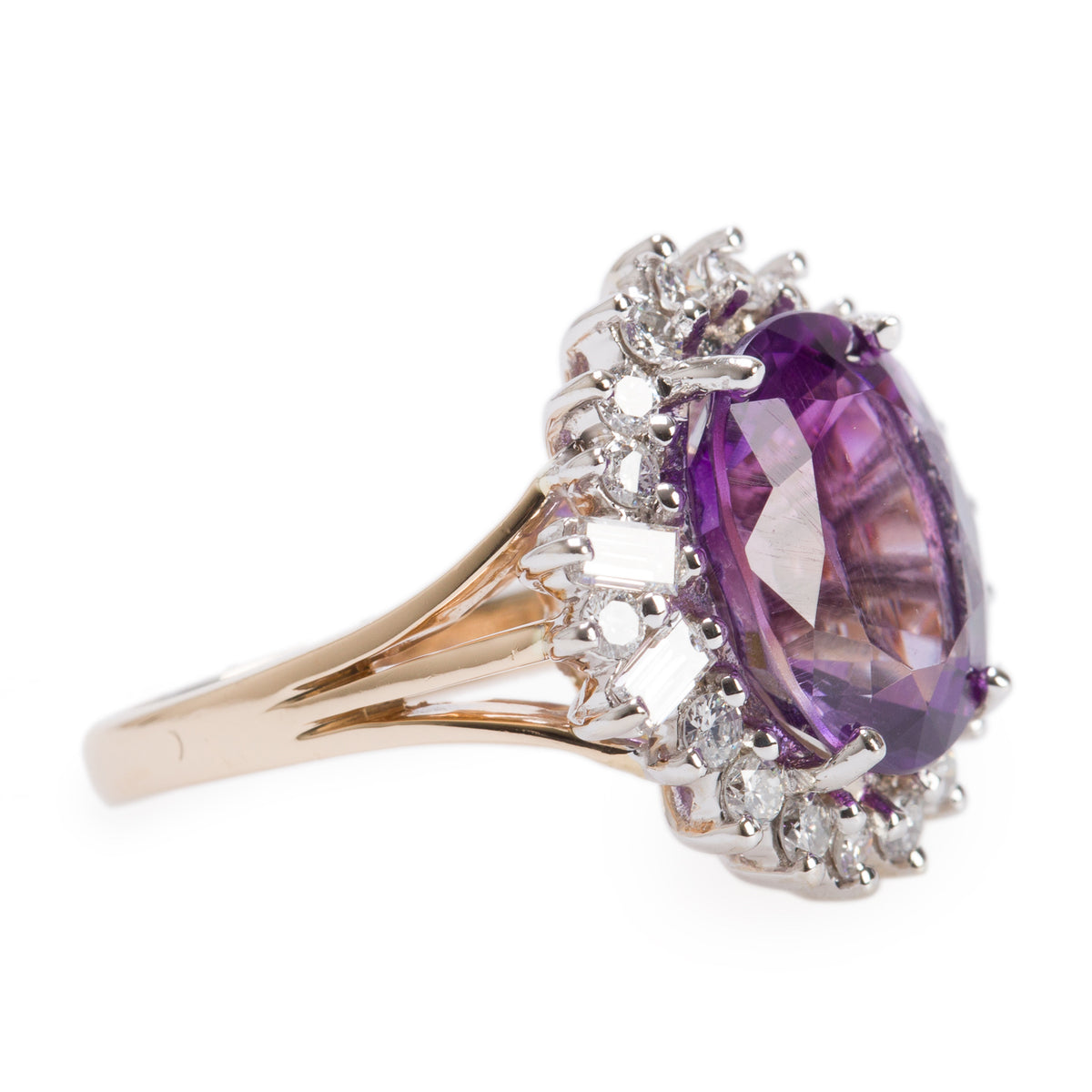 14k Yellow and White Gold Purple Quartz & Diamond Ring, Size 5