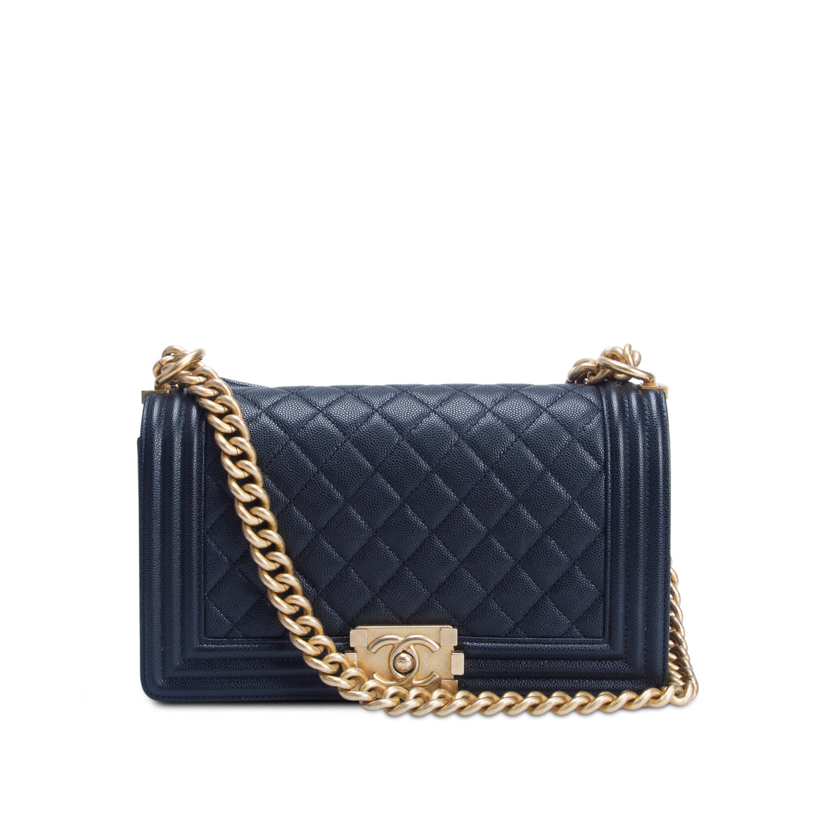Chanel Black Quilted Caviar Medium Boy Flap Bag w/ Box & Authenticity Card