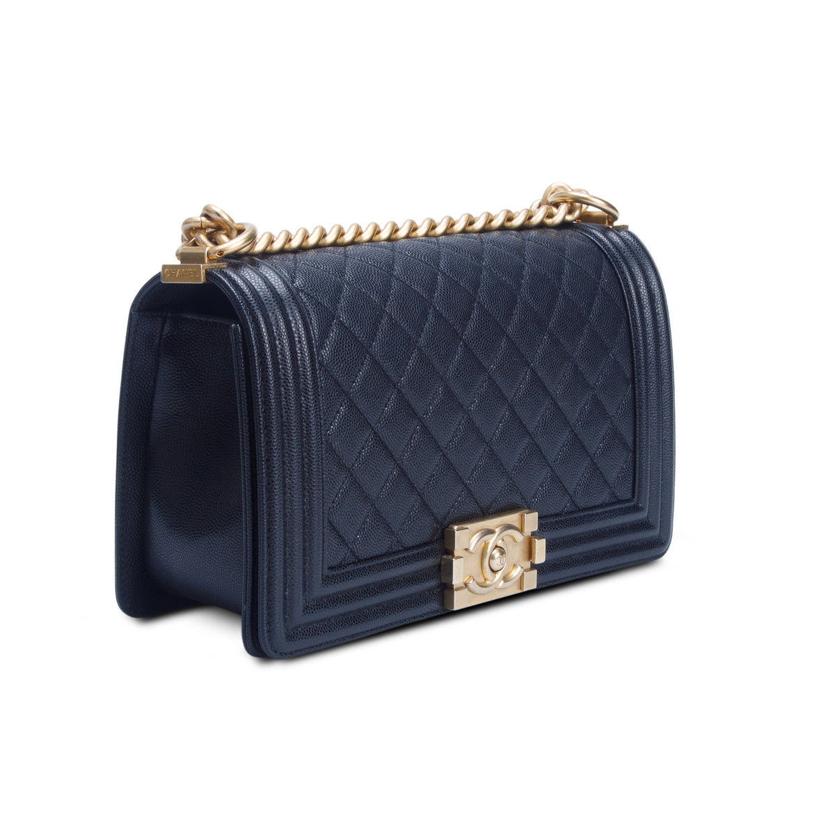 Chanel Black Quilted Caviar Medium Boy Flap Bag w/ Box & Authenticity Card