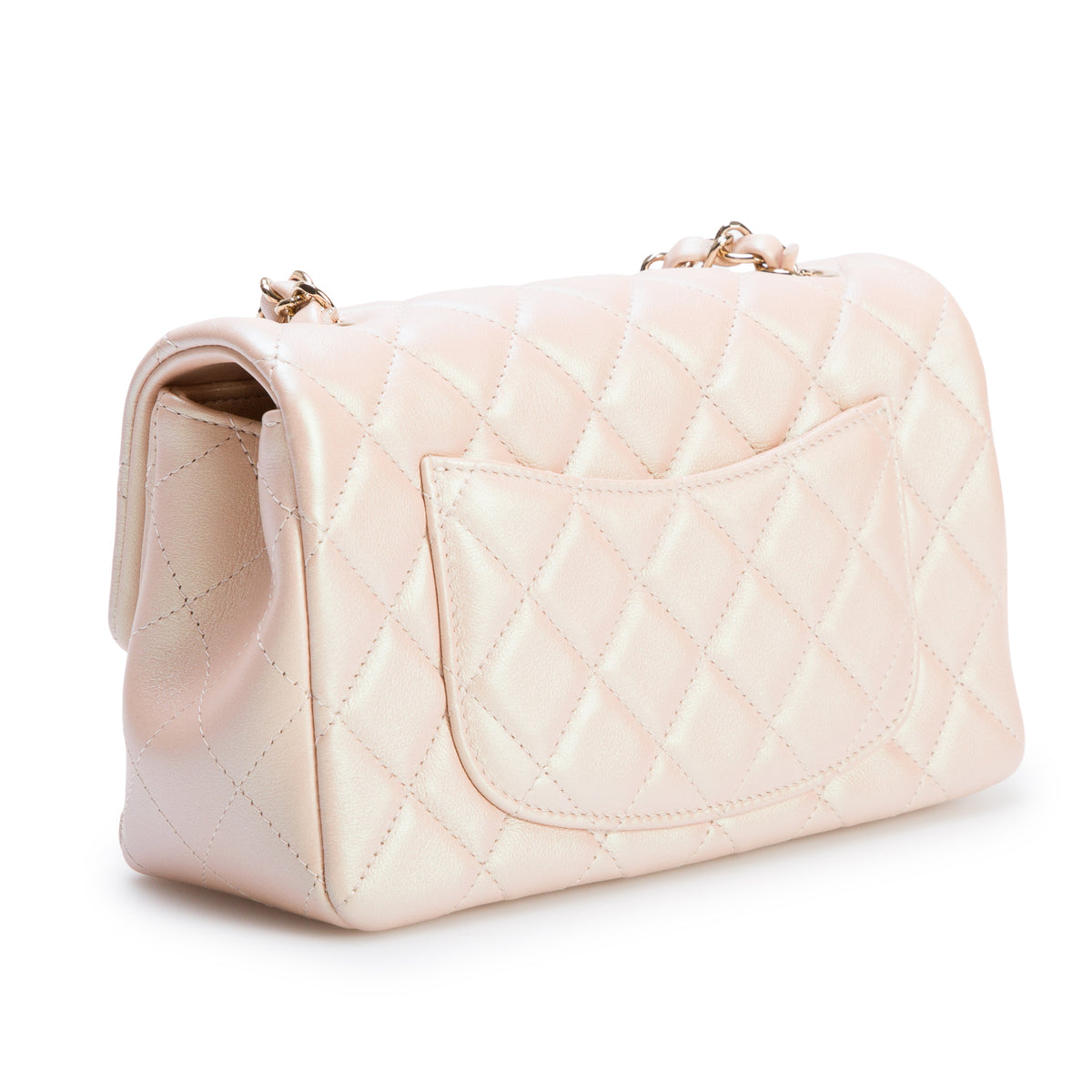 Chanel 2021 Iridescent Beige Lambskin Quilted Mini Rectangular Flap Bag w/ Box & Authenticity Card