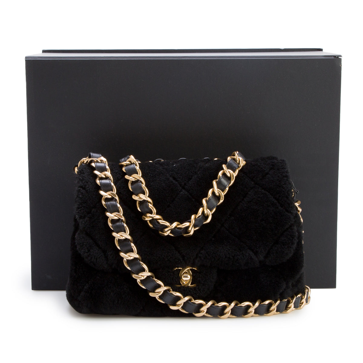 Chanel 2022 Black Shearling Quilted Furry Coco Flap w/ Box & Receipt