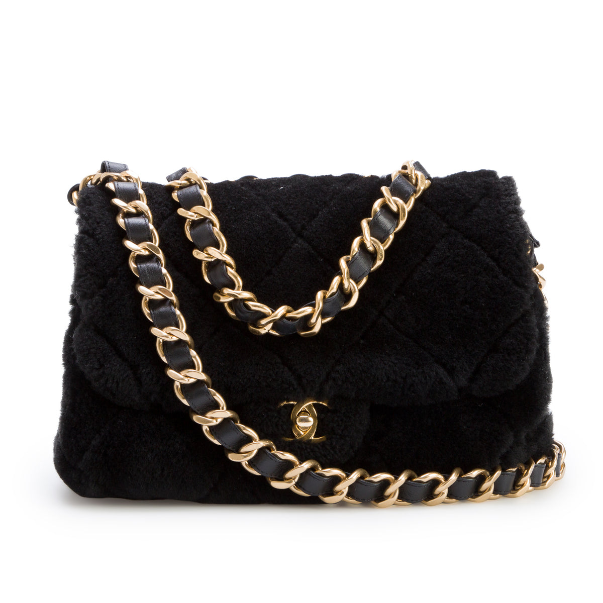 Chanel 2022 Black Shearling Quilted Furry Coco Flap w/ Box & Receipt