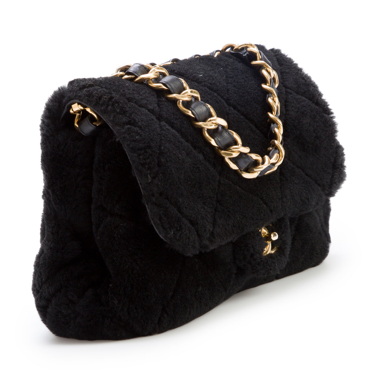 Chanel 2022 Black Shearling Quilted Furry Coco Flap w/ Box & Receipt