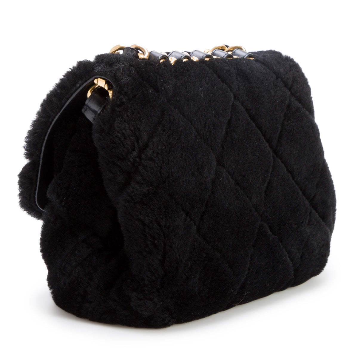 Chanel 2022 Black Shearling Quilted Furry Coco Flap w/ Box & Receipt