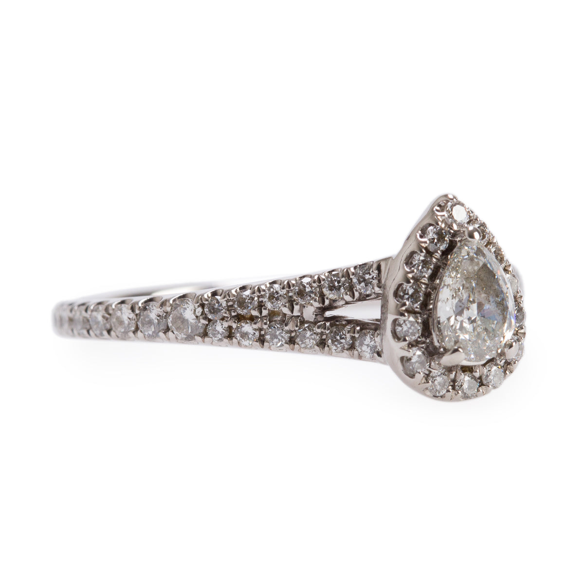 14k White & Yellow Gold 0.40 ct. Pear Shaped Cut Diamond Solitaire Engagement Ring, Size 8.25