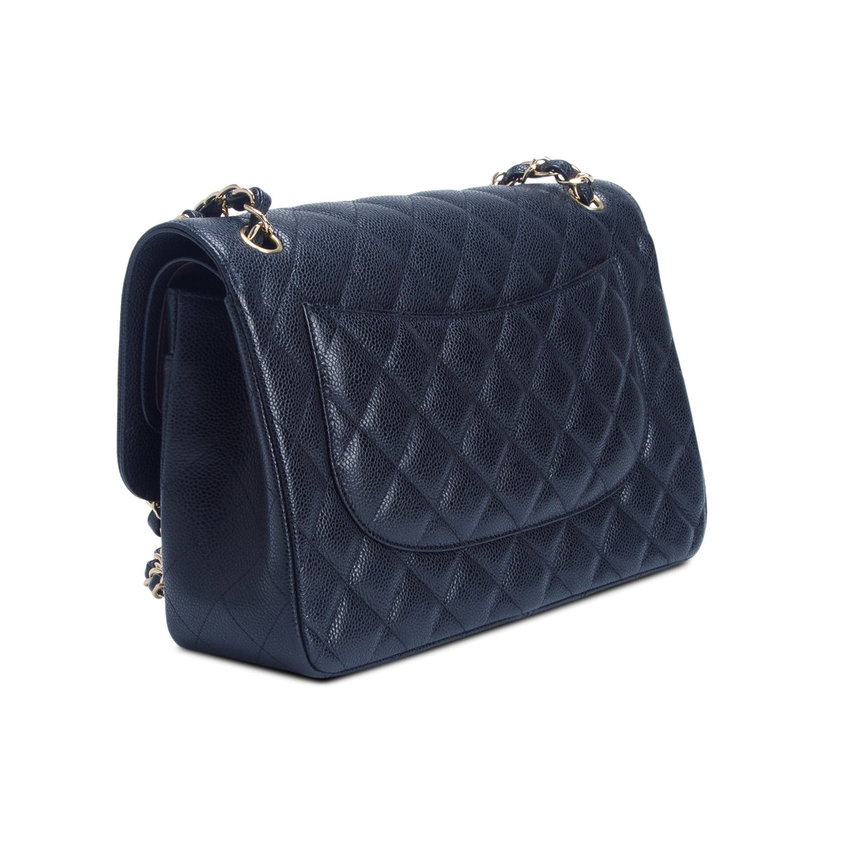 Chanel Black Caviar Quilted Leather Classic Jumbo Double Flap Bag w/ Authenticity Card
