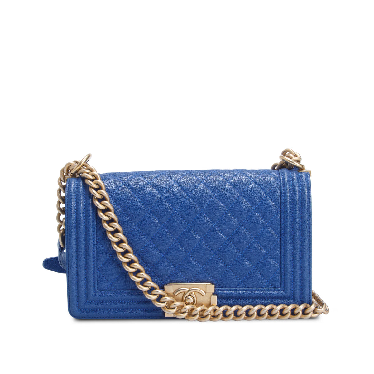 Chanel Blue Quilted Caviar Medium Boy Flap Bag