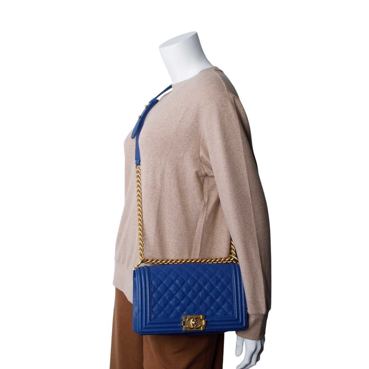 Chanel Blue Quilted Caviar Medium Boy Flap Bag