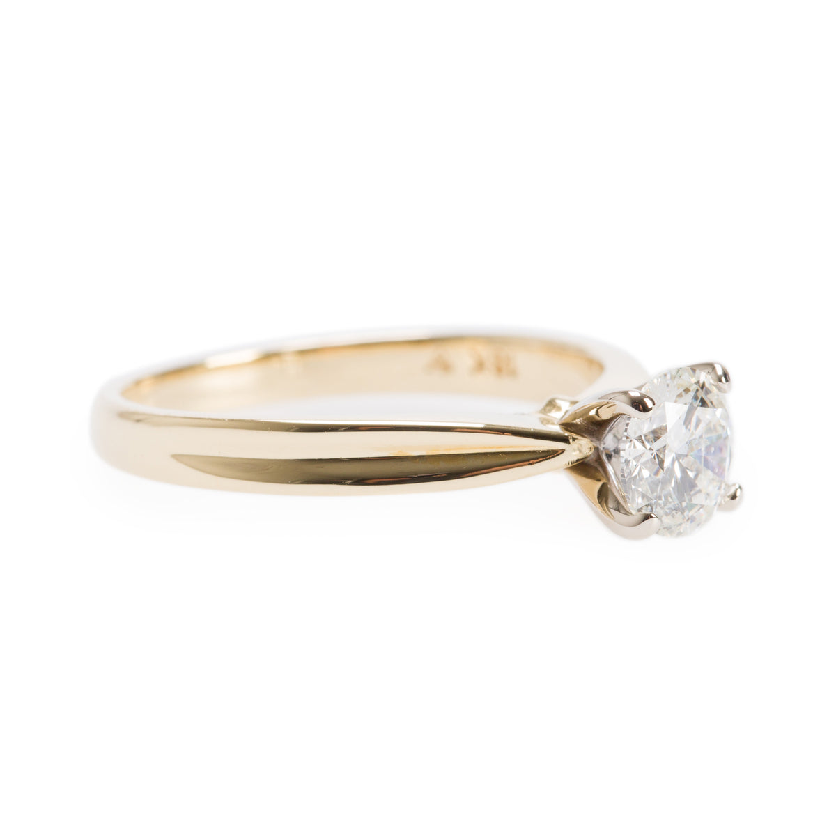 18k Yellow & White Gold 0.74 ct. Round Cut Diamond Solitaire Engagement Ring, Size 6