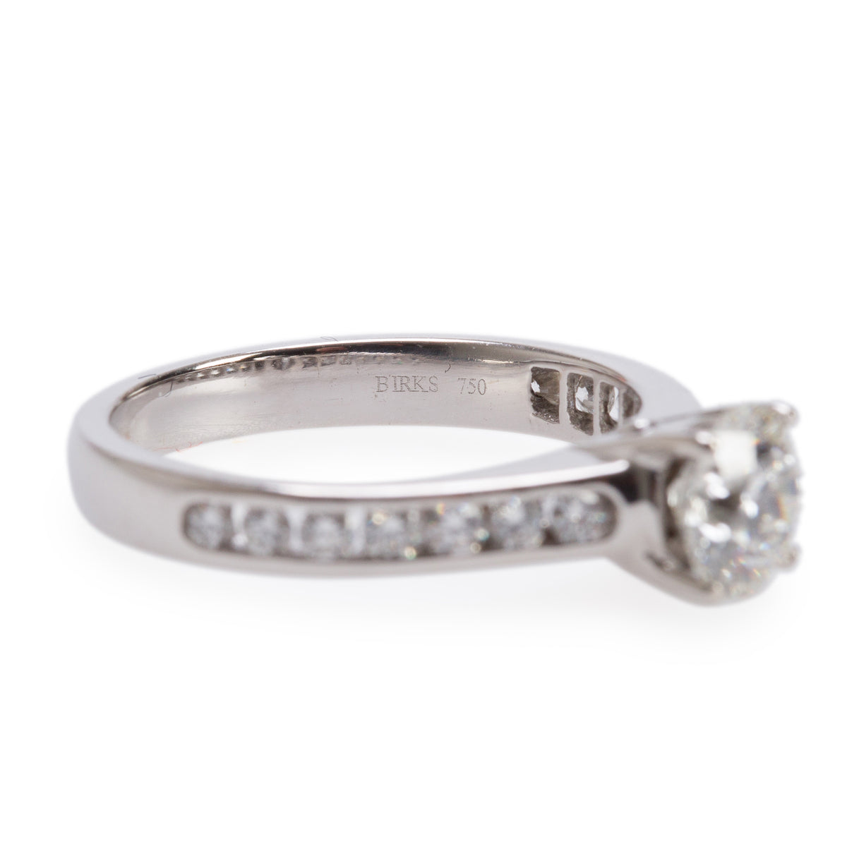 Birks 18k White Gold 0.70 ct. Round Brilliant Cut Diamond Engagement Ring, Size 4.5 w/ Box