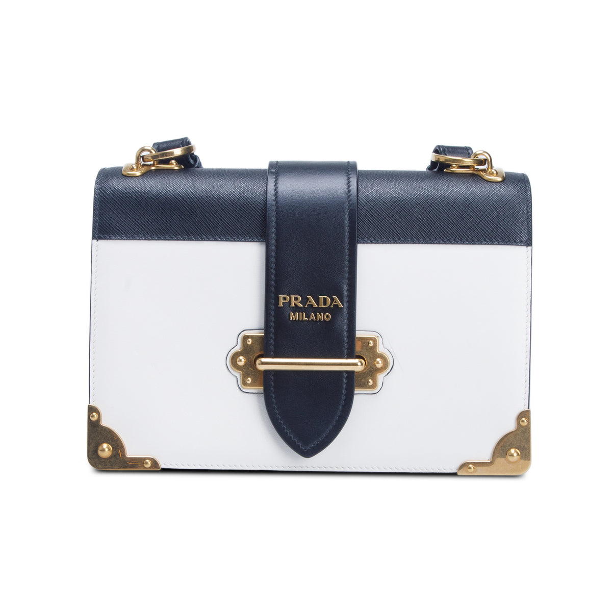 Prada White/Black City Calf Saffiano Cahier Bag w/ Box & Authenticity Card
