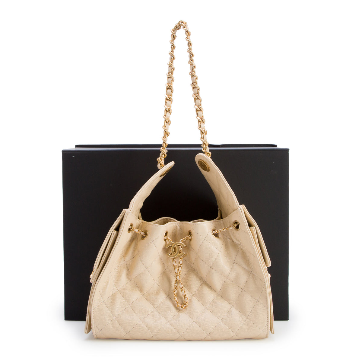 Chanel Beige Caviar Quilted Small Chanel 25 Handbag w/ Box