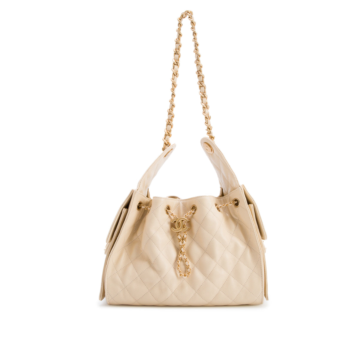 Chanel Beige Caviar Quilted Small Chanel 25 Handbag w/ Box